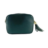 RB1007E | Women's shoulder bag in genuine leather Made in Italy. Removable shoulder strap. Attachments with shiny gold metal snap hooks - Green color - Dimensions: 20 x 15 x 7 cm-3