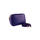 RB1008Y | Women's Double Zip Shoulder Bag in Genuine Leather Made in Italy. Removable shoulder strap. Attachments with shiny gold metal snap hooks - Purple color - Dimensions: 20 x 15 x 9 cm-2