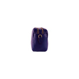 RB1008Y | Women's Double Zip Shoulder Bag in Genuine Leather Made in Italy. Removable shoulder strap. Attachments with shiny gold metal snap hooks - Purple color - Dimensions: 20 x 15 x 9 cm-4