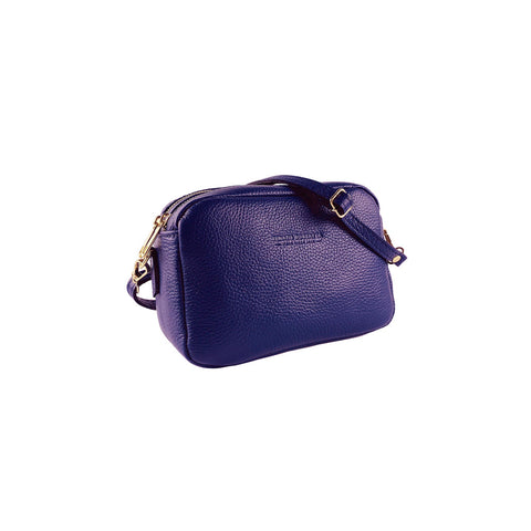 RB1008Y | Women's Double Zip Shoulder Bag in Genuine Leather Made in Italy. Removable shoulder strap. Attachments with shiny gold metal snap hooks - Purple color - Dimensions: 20 x 15 x 9 cm-0