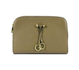 RB1011AQ | Women's shoulder bag in genuine leather Made in Italy. Removable shoulder strap. Attachments with shiny gold metal snap hooks - Taupe color - Dimensions: 25 x 17 x 10 cm-1