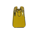 RB1011AR | Women's Shoulder Bag in Genuine Leather Made in Italy. Removable shoulder strap. Attachments with shiny gold metal snap hooks - Mustard colour - Dimensions: cm 25 x 17 x 10-2