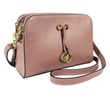 RB1011AZ | Women's shoulder bag in genuine leather Made in Italy. Removable shoulder strap. Attachments with shiny gold metal snap hooks - Antique pink color - Dimensions: 25 x 17 x 10 cm-0