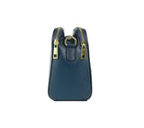 RB1011D | Women's shoulder bag in genuine leather Made in Italy. Removable shoulder strap. Attachments with shiny gold metal snap hooks - Blue color - Dimensions: 25 x 17 x 10 cm-2