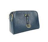 RB1011D | Women's shoulder bag in genuine leather Made in Italy. Removable shoulder strap. Attachments with shiny gold metal snap hooks - Blue color - Dimensions: 25 x 17 x 10 cm-4