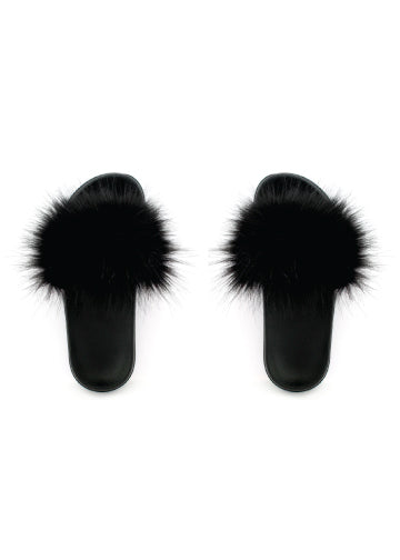 Knotty Faux Fur Slides Black