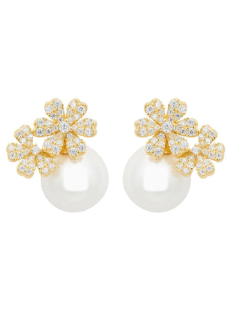 Latelita London Bouquet and Pearl Stud Earrings Gold