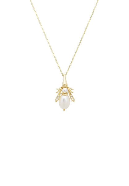 Latelita London Pearl Gemstone Bee Pendant Necklace Gold