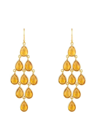 Latelita London Erviola Gemstone Cascade Earrings Gold Citrine