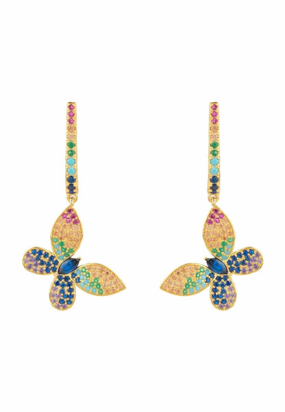 Latelita London Butterfly Rainbow Multi Coloured Drop Earring Gold