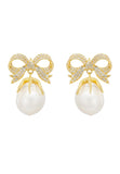 Latelita London Baroque Pearl Ribbon and Bows Drop Earrings Gold