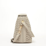 SUSU Anna Woven Leather Shoulder Crossbody Bag Grayish Beige