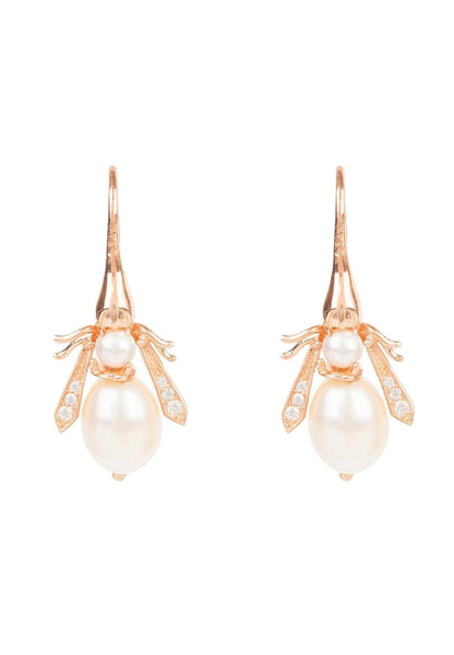 Latelita London Pearl Honey Bee Earrings Rosegold