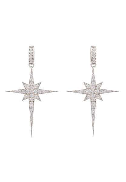 Latelita London North Star Burst Large Drop Earrings Silver