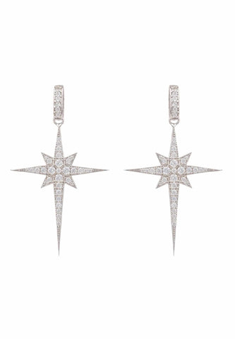 Latelita London North Star Burst Large Drop Earrings Silver