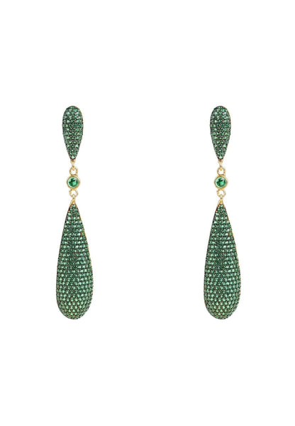 Latelita London Long Drop Earrings Emerald Green Cz