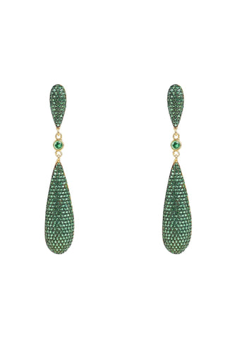 Latelita London Long Drop Earrings Emerald Green Cz