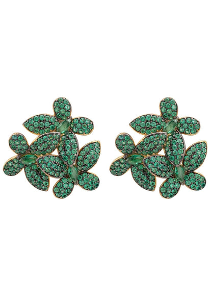 Latelita London Flowers Large Stud Earrings Gold Emerald Green