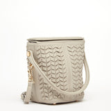 SUSU Anna Woven Leather Shoulder Crossbody Bag Grayish Beige