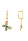 Latelita London Butterfly Rainbow Multi Coloured Drop Earring Gold