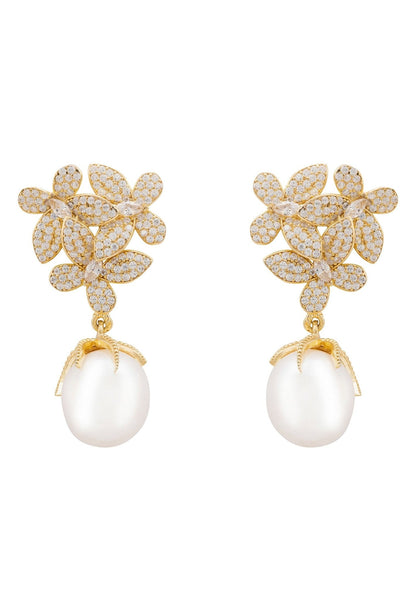 Latelita London Flowers Pearl Earrings Gold White