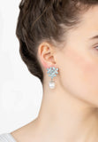 Latelita London Flowers Pearl Earrings Aqua Blue Silver