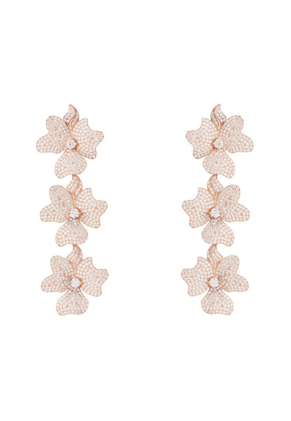 Latelita London Jasmine Flower Triple Drop Earrings Rosegold