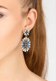 Latelita London Babylon Flower Drop Earrings Gold Blue