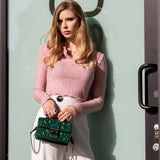 SUSU The Hollywood Studded Leather Crossbody Bag Ever green