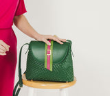 Gunas New York Kate Green Vegan Basket Weave Shoulder Bag