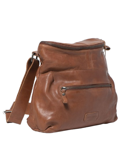 STITCH & HIDE WASHED LEATHER AVALON CROSSBODY BAG SADDLE BROWN - FREE WALLET POUCH